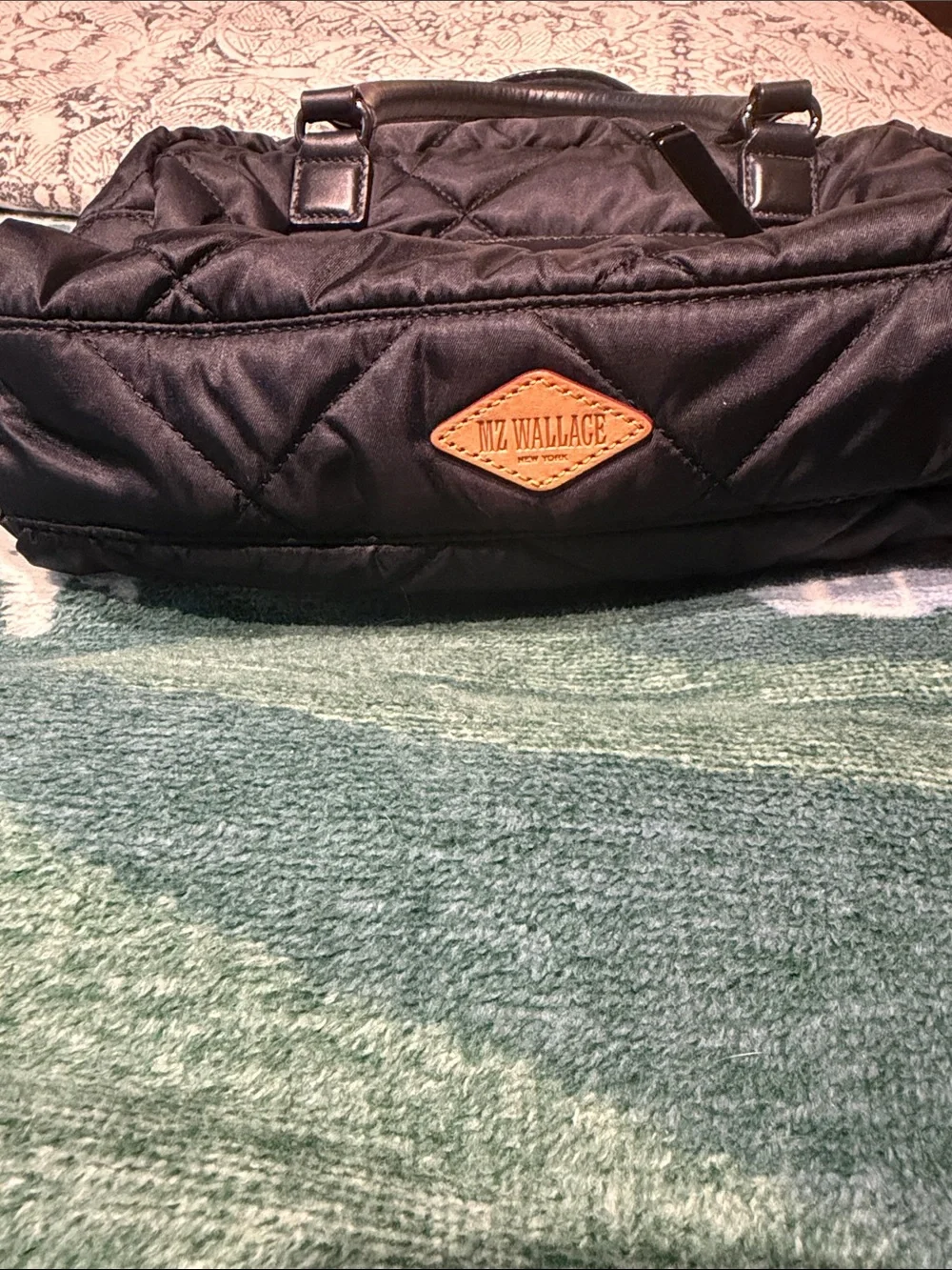 MZ Wallace Quilted Black Duffel with Leather Trim